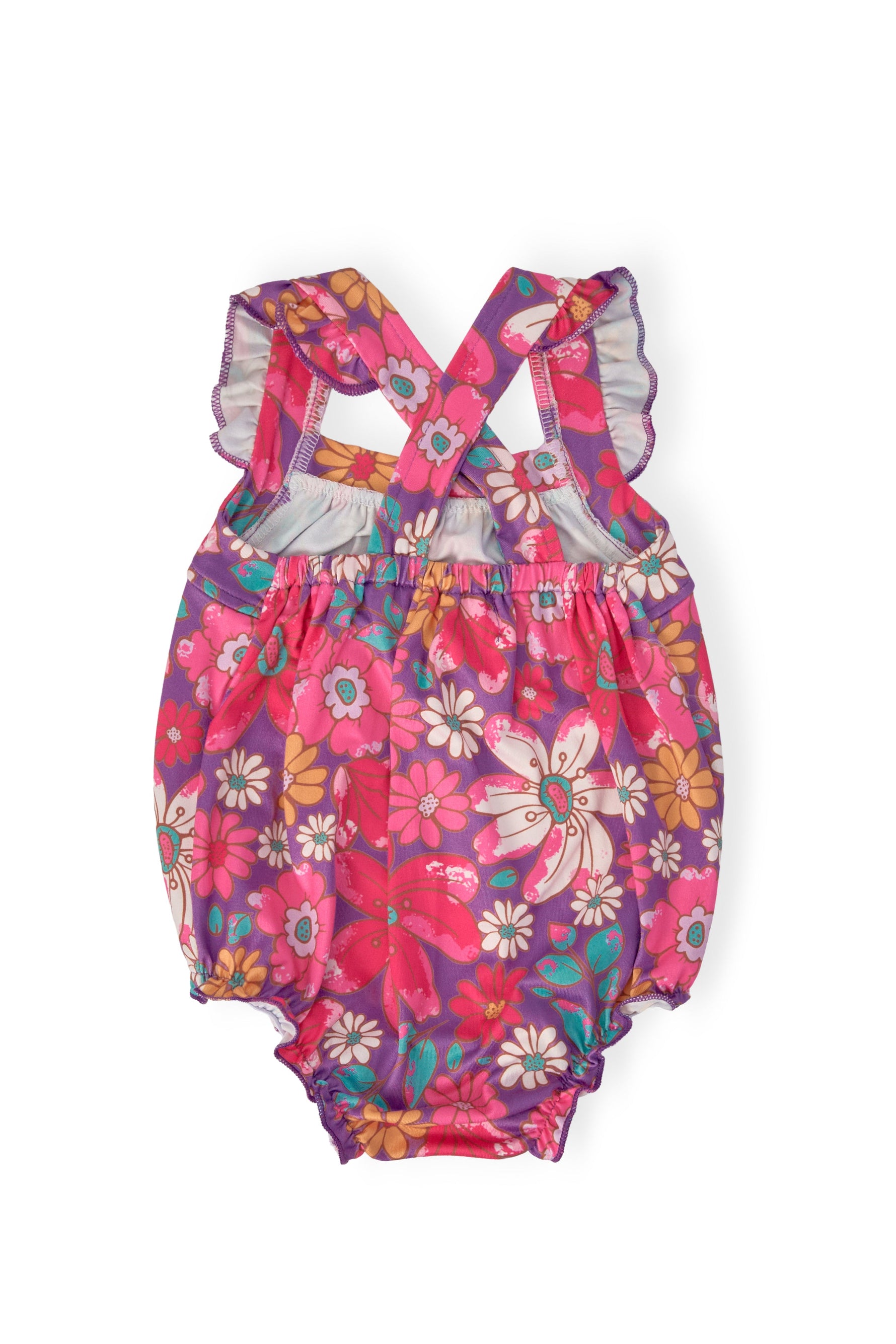 Hawaiian Floral Ruffle Cross Back Romper - Image 5