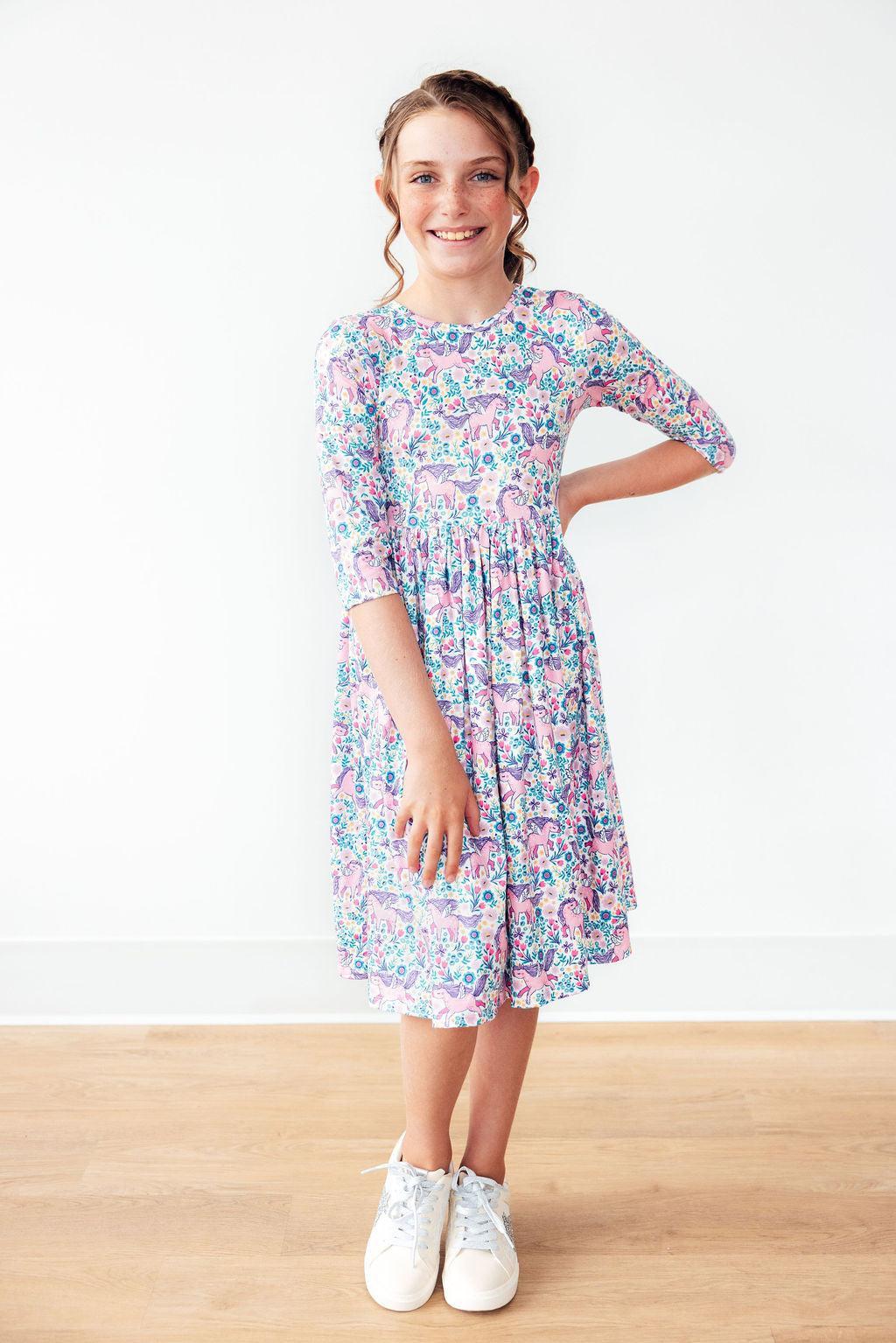 Head in the Clouds 3/4 Sleeve Pocket Twirl Dress - Image 3
