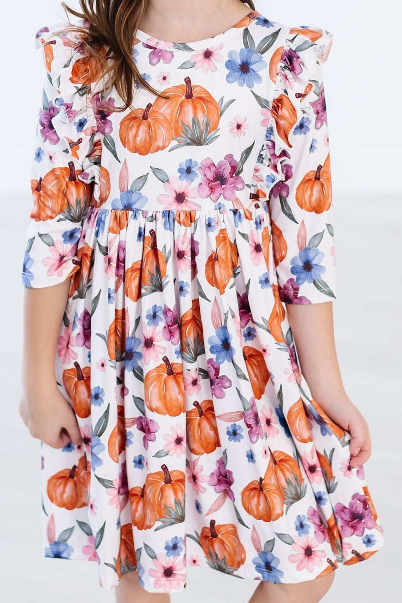 Hey Pumpkin 3/4 Sleeve Ruffle Twirl Dress - Image 2
