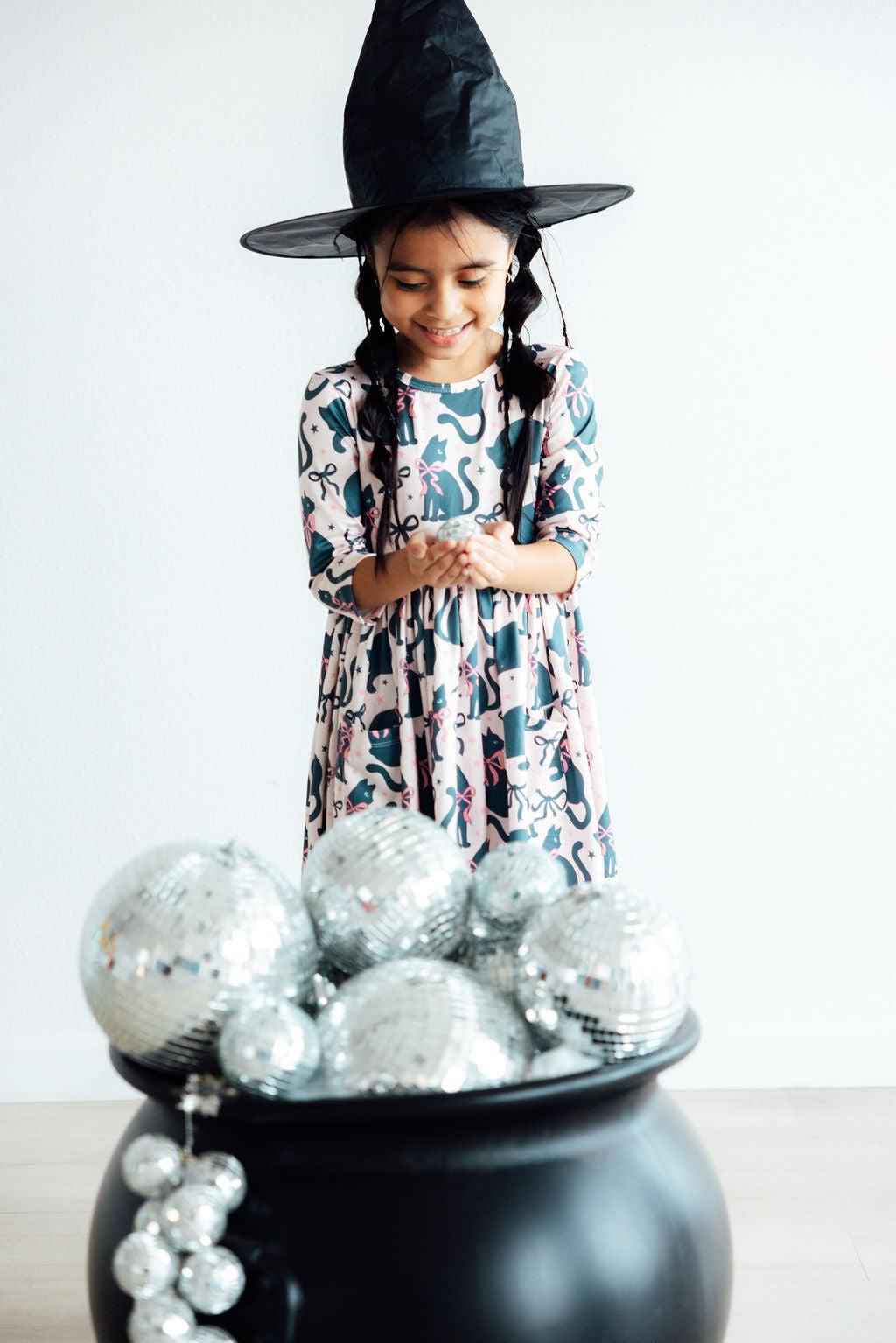 Hocus Purr-cus 3/4 Sleeve Pocket Twirl Dress