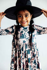 Hocus Purr-cus 3/4 Sleeve Pocket Twirl Dress