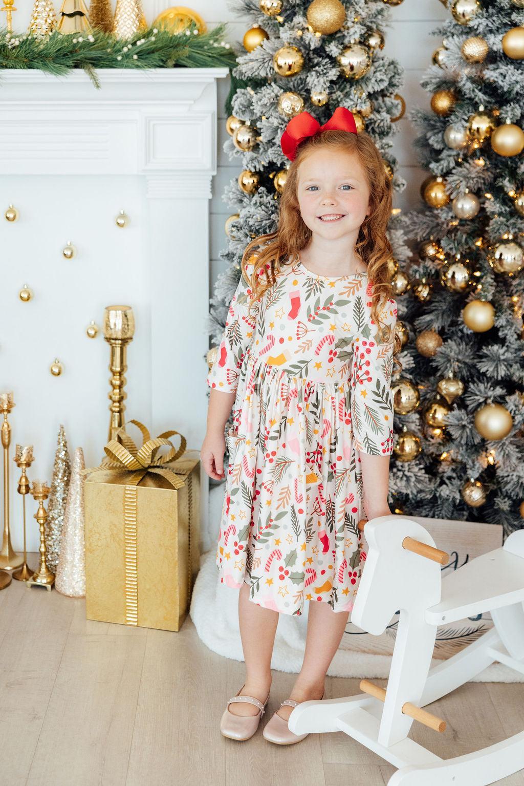 Holly Jolly Christmas 3/4 Sleeve Pocket Twirl Dress - Image 2