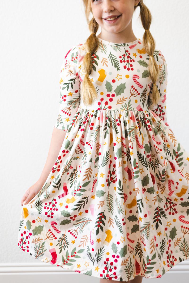Holly Jolly Christmas 3/4 Sleeve Pocket Twirl Dress - Image 6