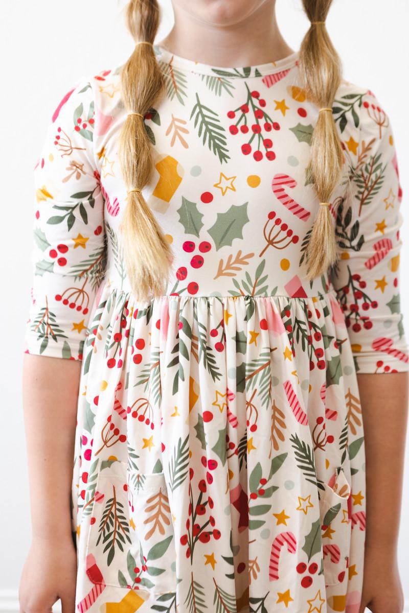 Holly Jolly Christmas 3/4 Sleeve Pocket Twirl Dress - Image 8