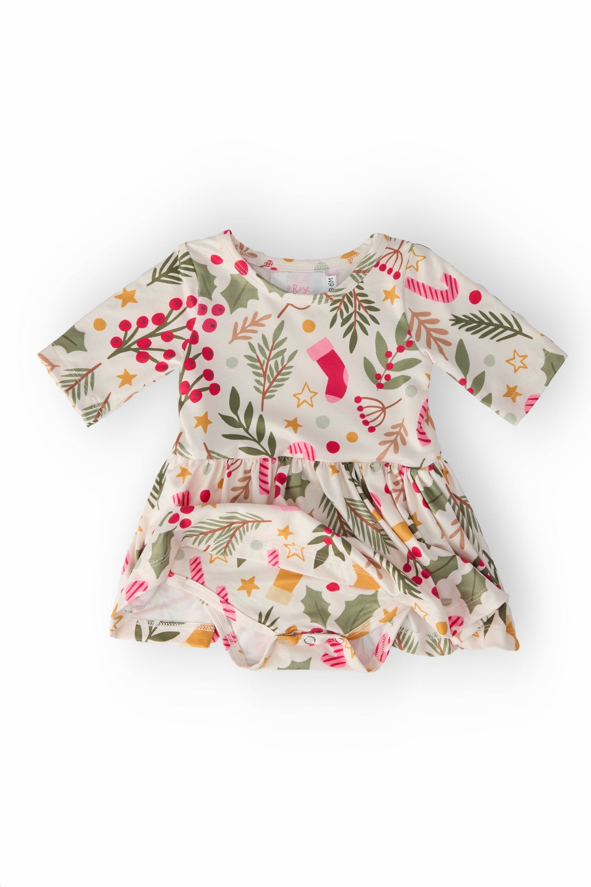 Holly Jolly Christmas 3/4 Sleeve Twirl Bodysuit - Image 2