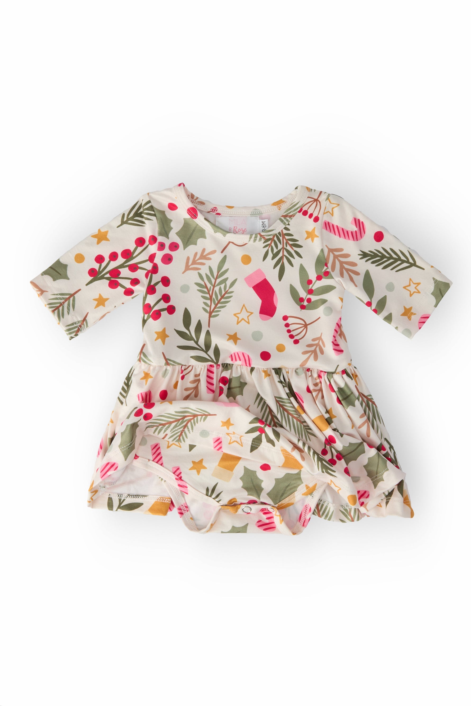 Holly Jolly Christmas 3/4 Sleeve Twirl Bodysuit - Image 2