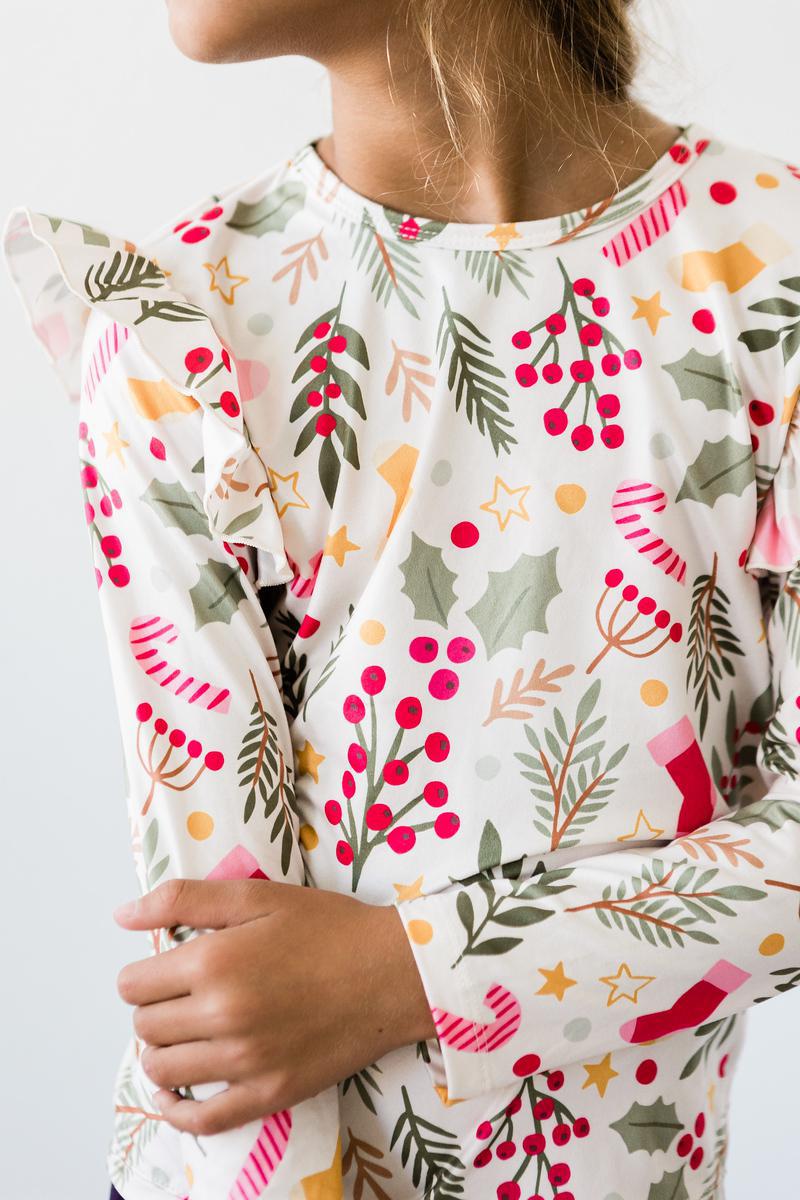 Holly Jolly Christmas L/S Ruffle Tee - Image 3