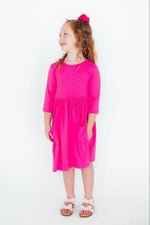 Hot Pink 3/4 Sleeve Pocket Twirl Dress - Image 4