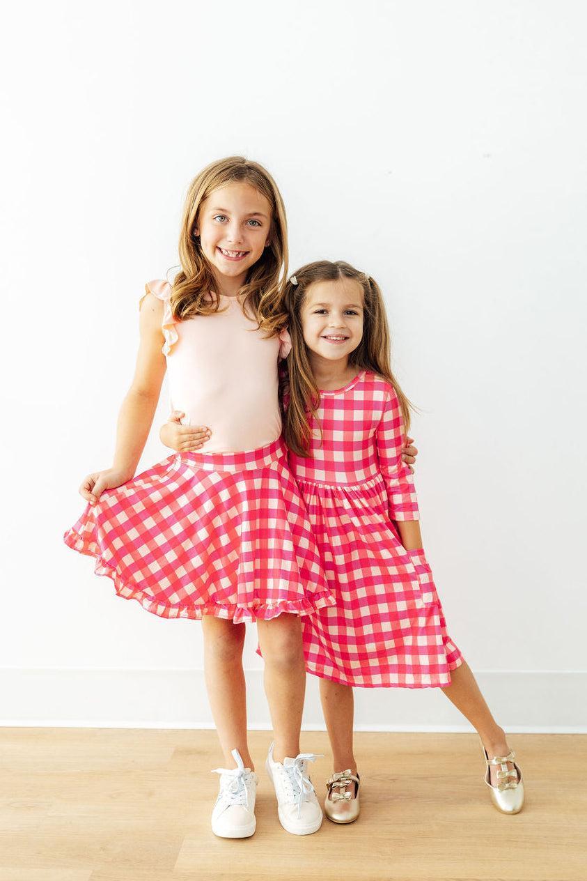 Hot Pink Gingham Ruffle Twirl Skort - Image 2