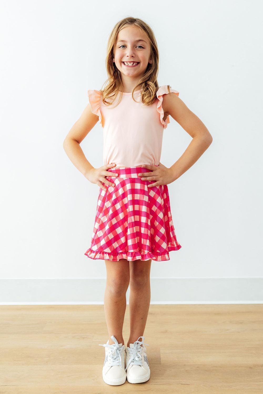 Hot Pink Gingham Ruffle Twirl Skort - Image 3
