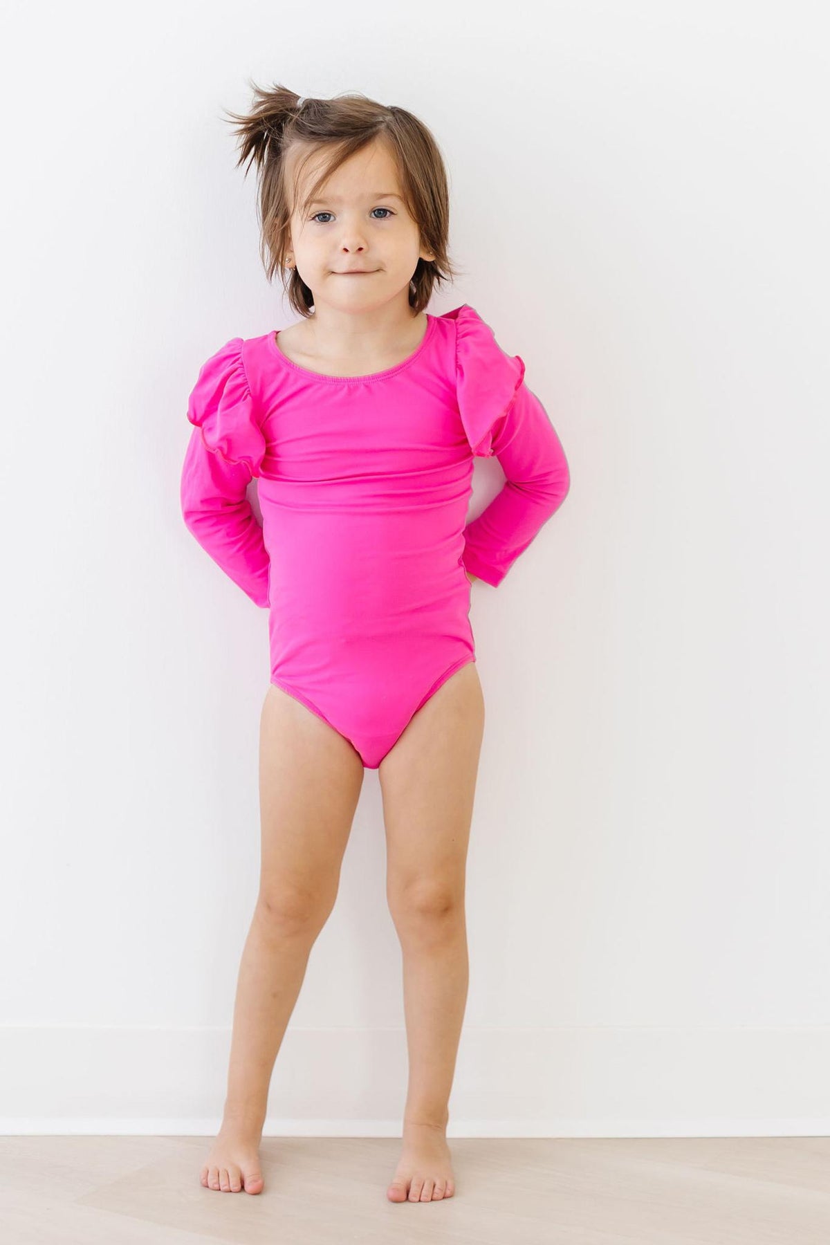 Hot Pink L/S Flutter Sleeve Leotard - Image 2