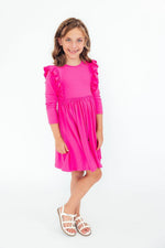 Hot Pink L/S Ruffle Twirl Dress - Image 2