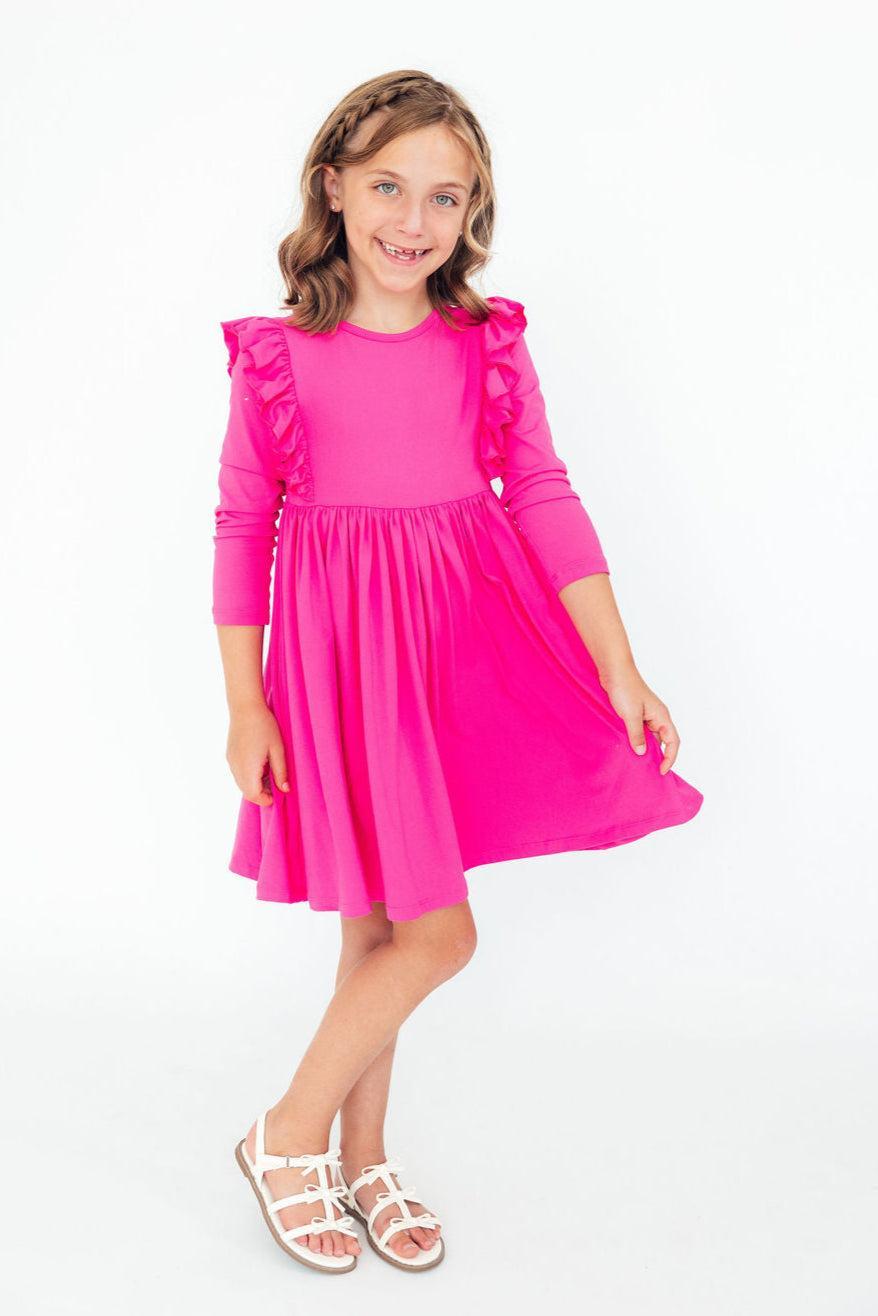 Hot Pink L/S Ruffle Twirl Dress - Image 3