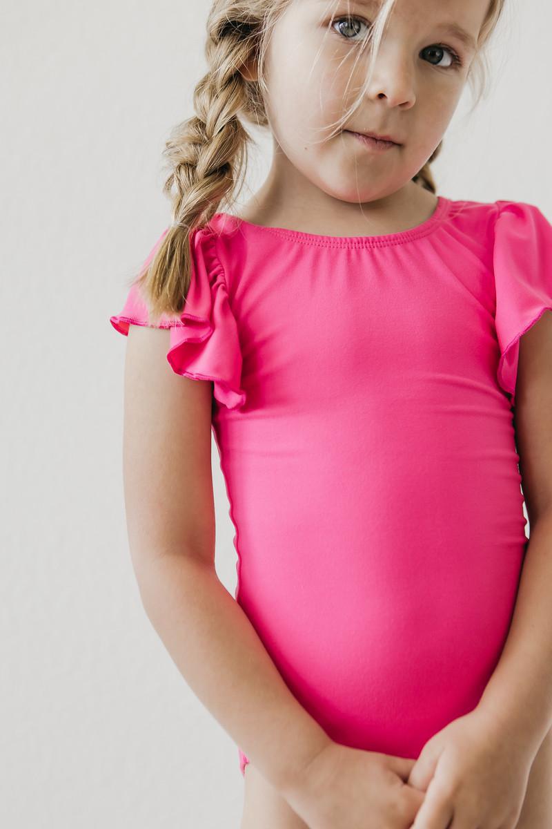Hot Pink S/S Flutter Sleeve Leotard - Image 2