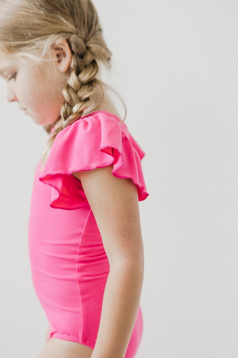 Hot Pink S/S Flutter Sleeve Leotard - Image 3