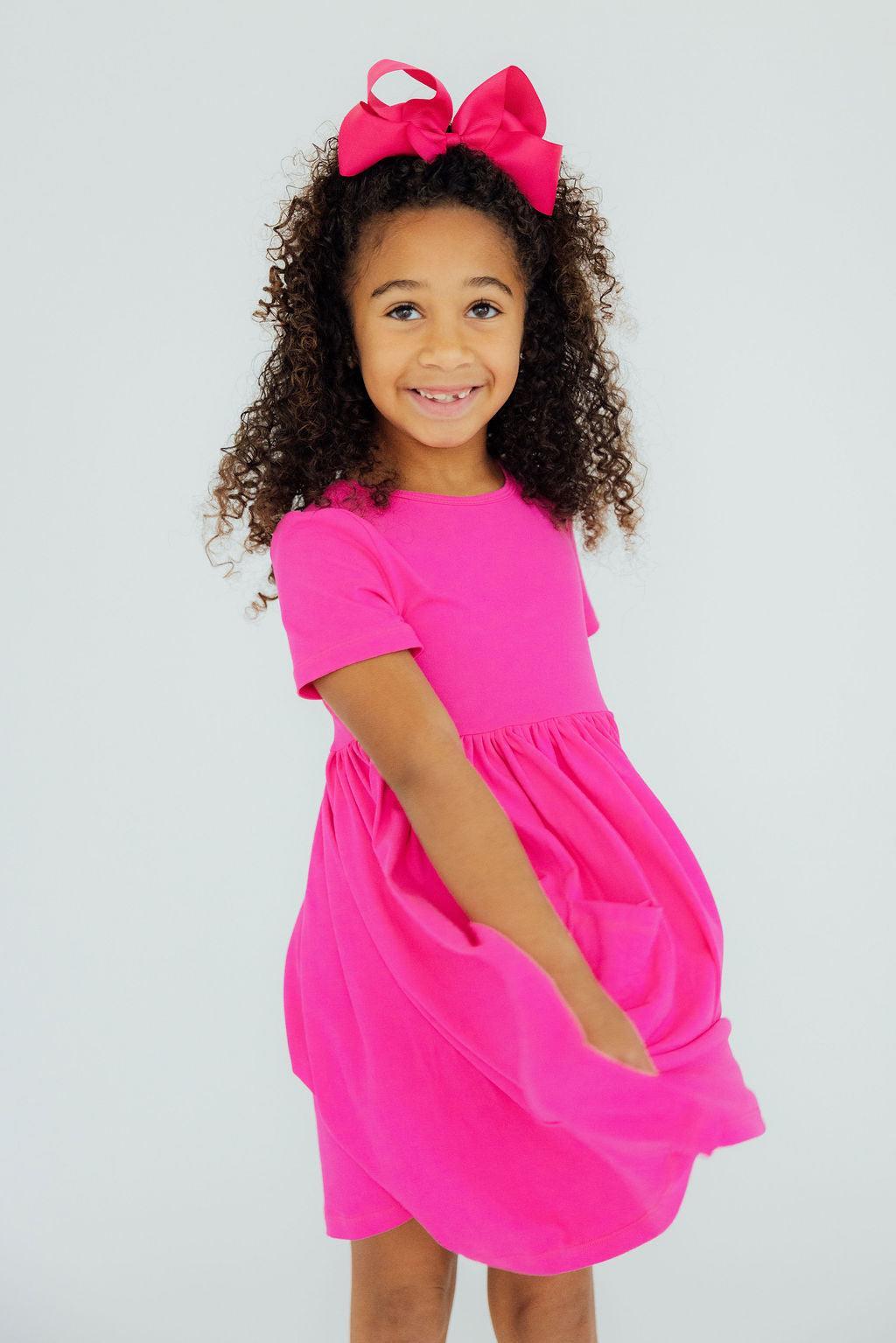 Hot Pink S/S Pocket Twirl Dress - Image 4