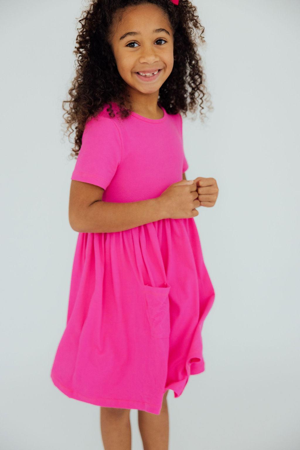 Hot Pink S/S Pocket Twirl Dress - Image 5