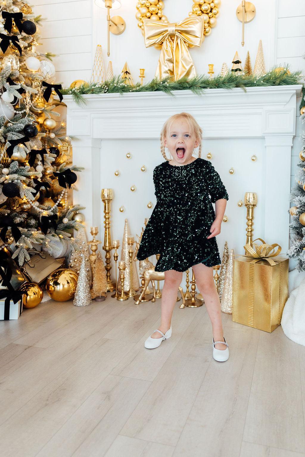 Hunter Green Velvet Sequin Dress - Image 3