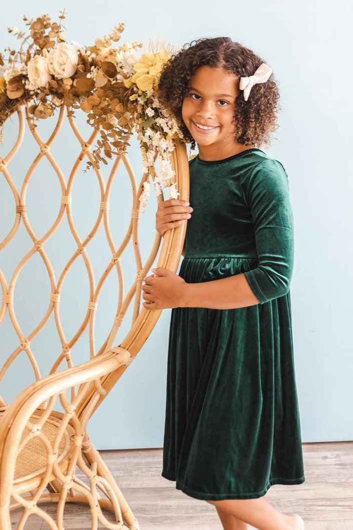 Hunter Green Velvet Twirl Dress