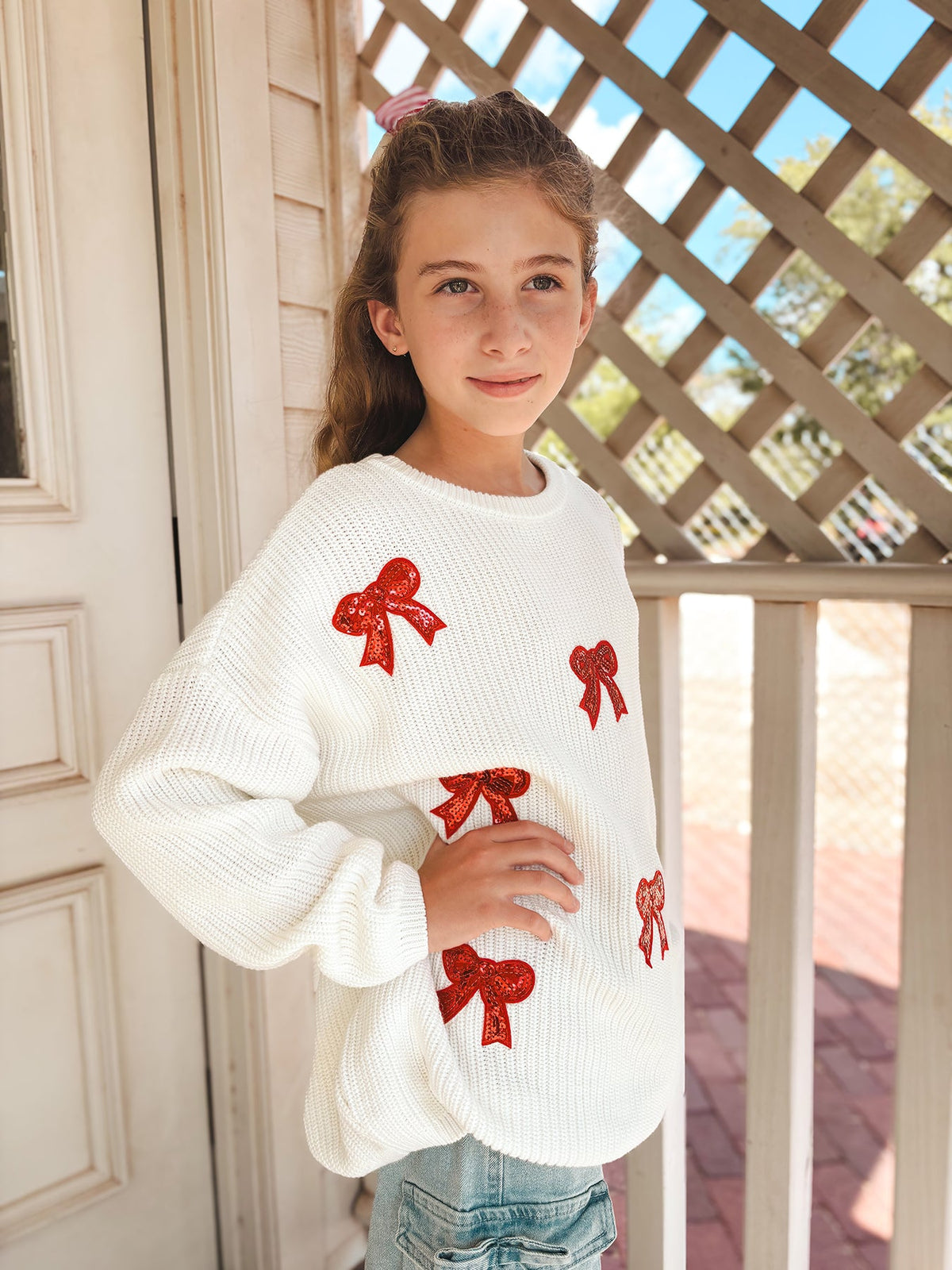 Rylee Faith Designs - Mommy & Me Winter Girls Bow Sequins Pullover Sweater - alternate view 3
