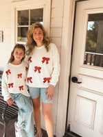 Rylee Faith Designs - Mommy & Me Winter Girls Bow Sequins Pullover Sweater