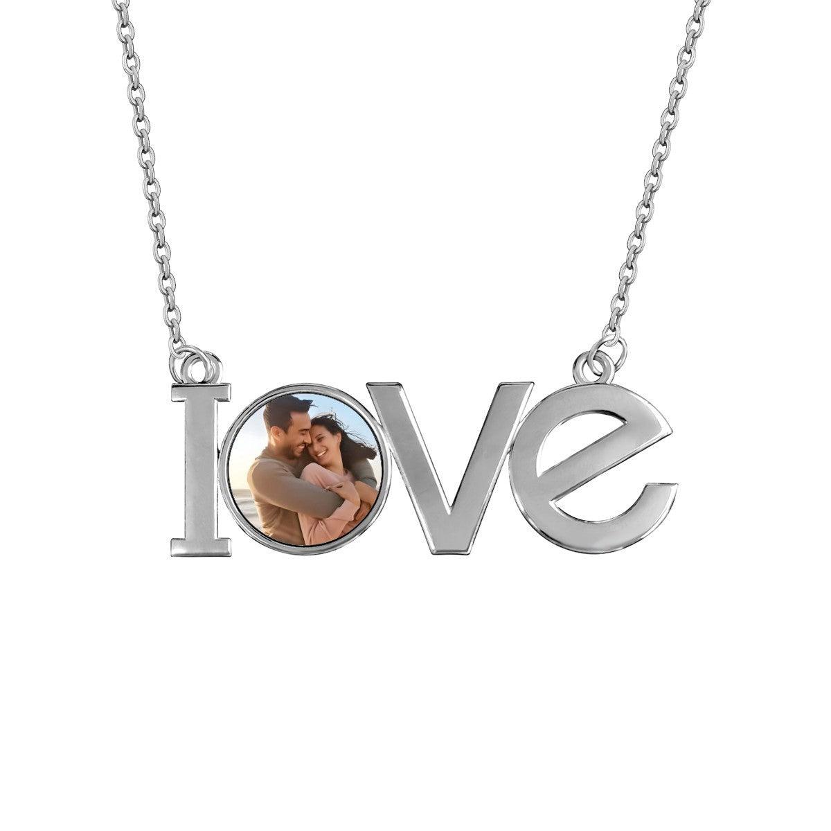 Custom Photo LOVE Necklace | Personalized LOVE Pendant with Photo Charm | Silver