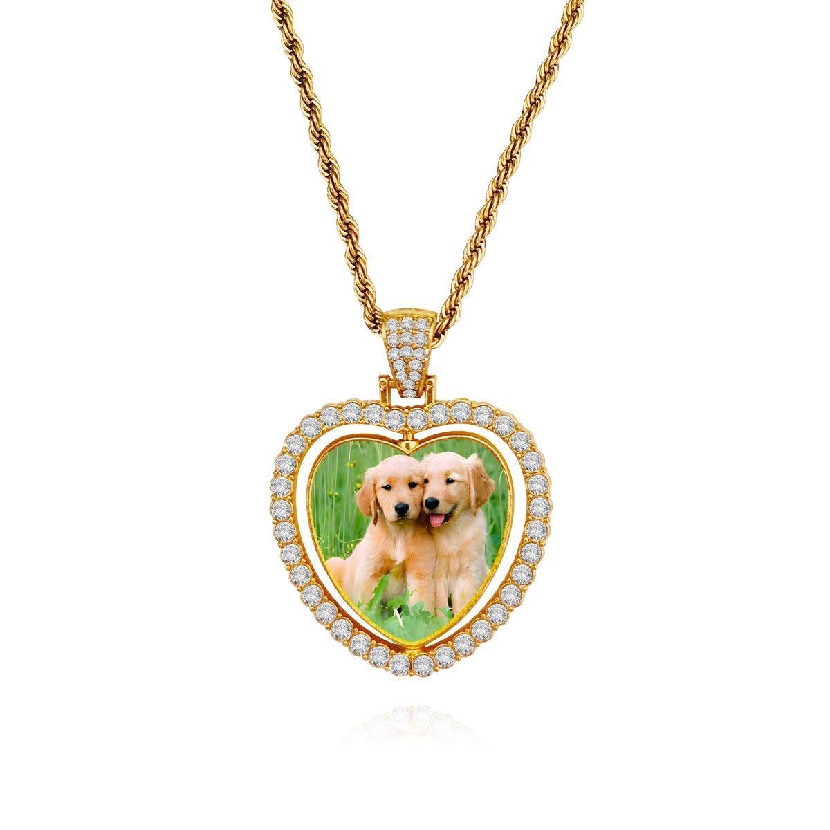 Custom Photo Heart Necklace | Double-Sided Crystal Heart Pendant | Personalized Gift in Gold & Silver
