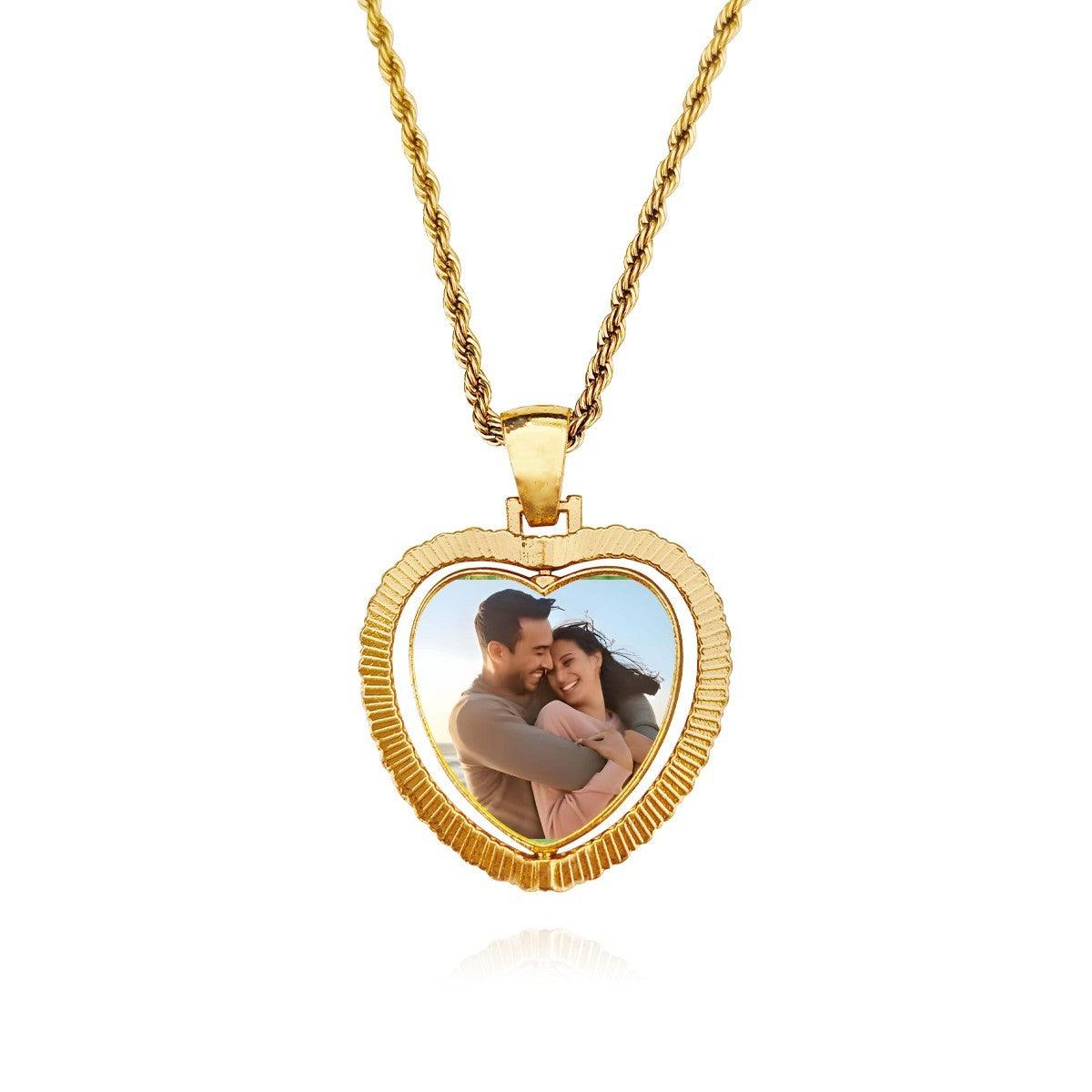 Custom Photo Heart Necklace | Double-Sided Crystal Heart Pendant | Personalized Gift in Gold & Silver