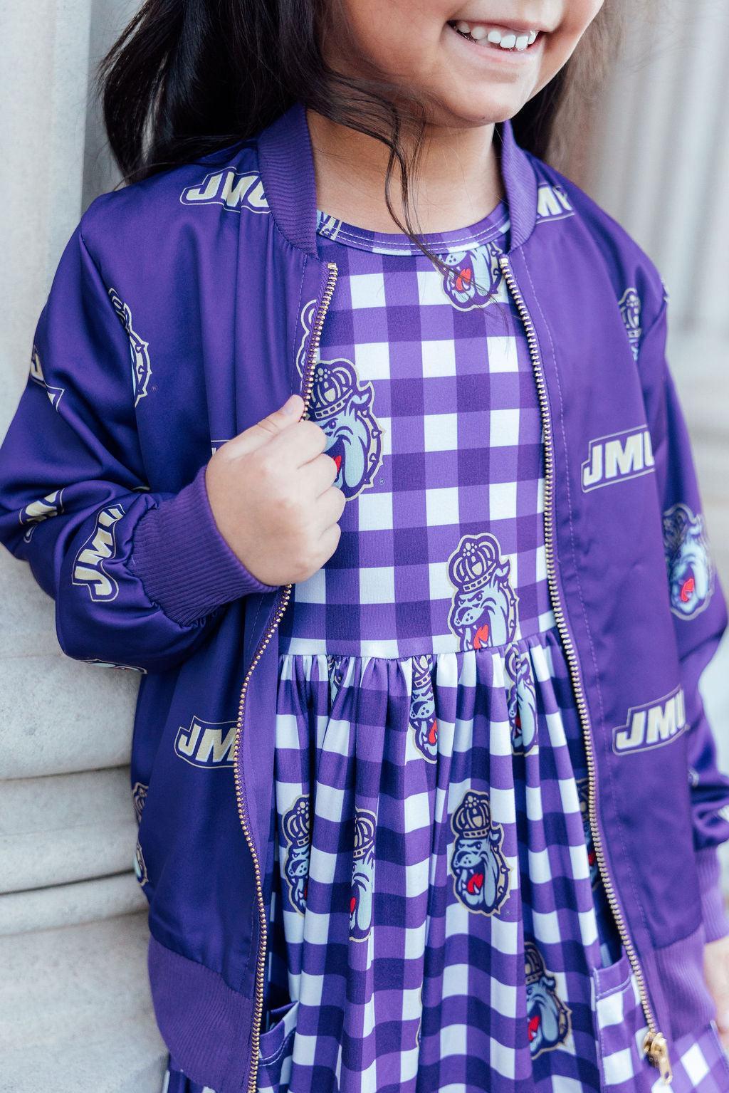 JMU Plaid Duke Dog 3/4 Sleeve Pocket Twirl Dress - Image 3