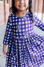 JMU Plaid Duke Dog 3/4 Sleeve Pocket Twirl Dress - Image 4