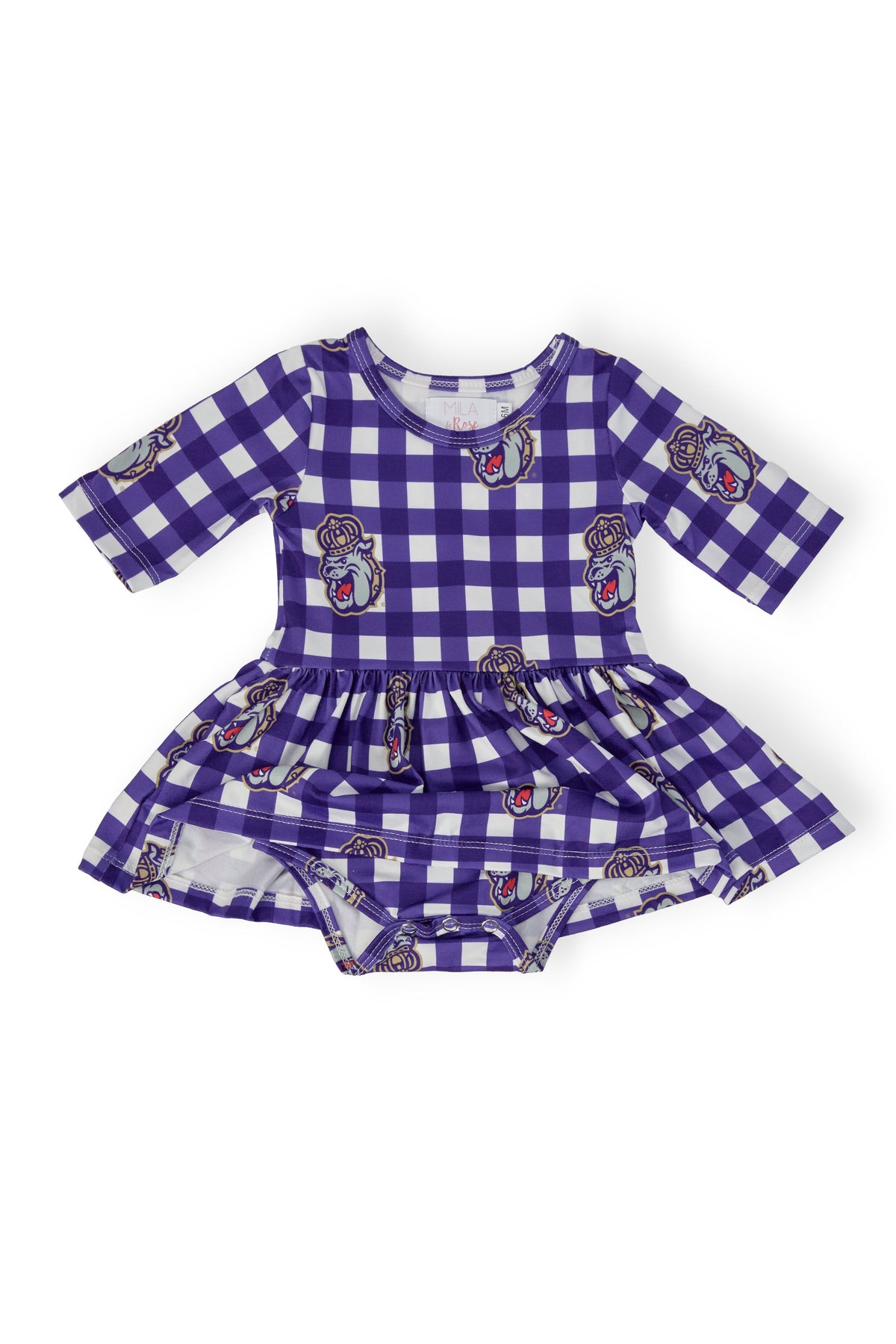 JMU Plaid Duke Dog 3/4 Sleeve Twirl Bodysuit - Image 2