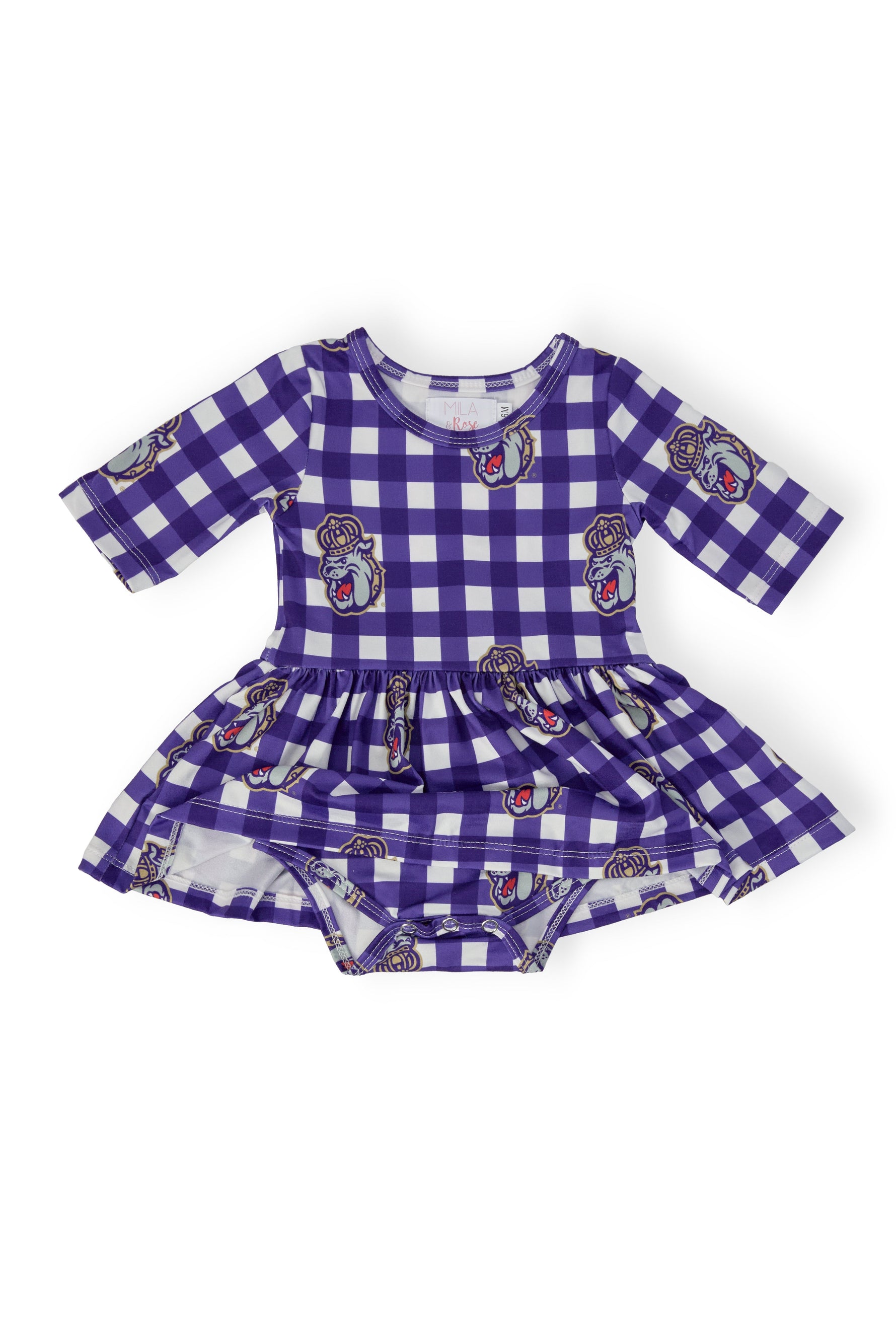 JMU Plaid Duke Dog 3/4 Sleeve Twirl Bodysuit - Image 2