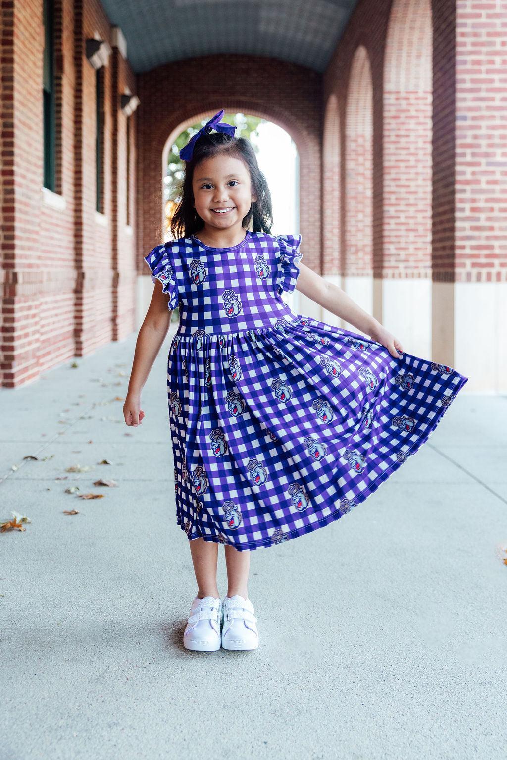 JMU Plaid Duke Dog Flutter Twirl  Dress - Image 3