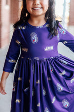 JMU Purple Duke Dog 3/4 Sleeve Pocket Twirl Dress - Image 3