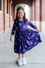 JMU Purple Duke Dog 3/4 Sleeve Pocket Twirl Dress - Image 6