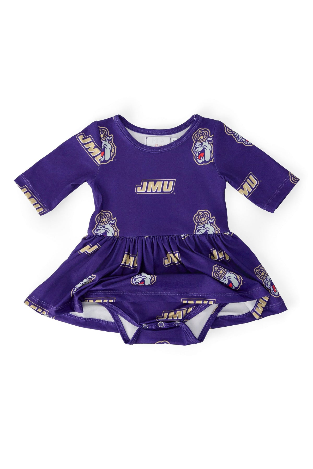 JMU Purple Duke Dog 3/4 Sleeve Twirl Bodysuit - Image 2