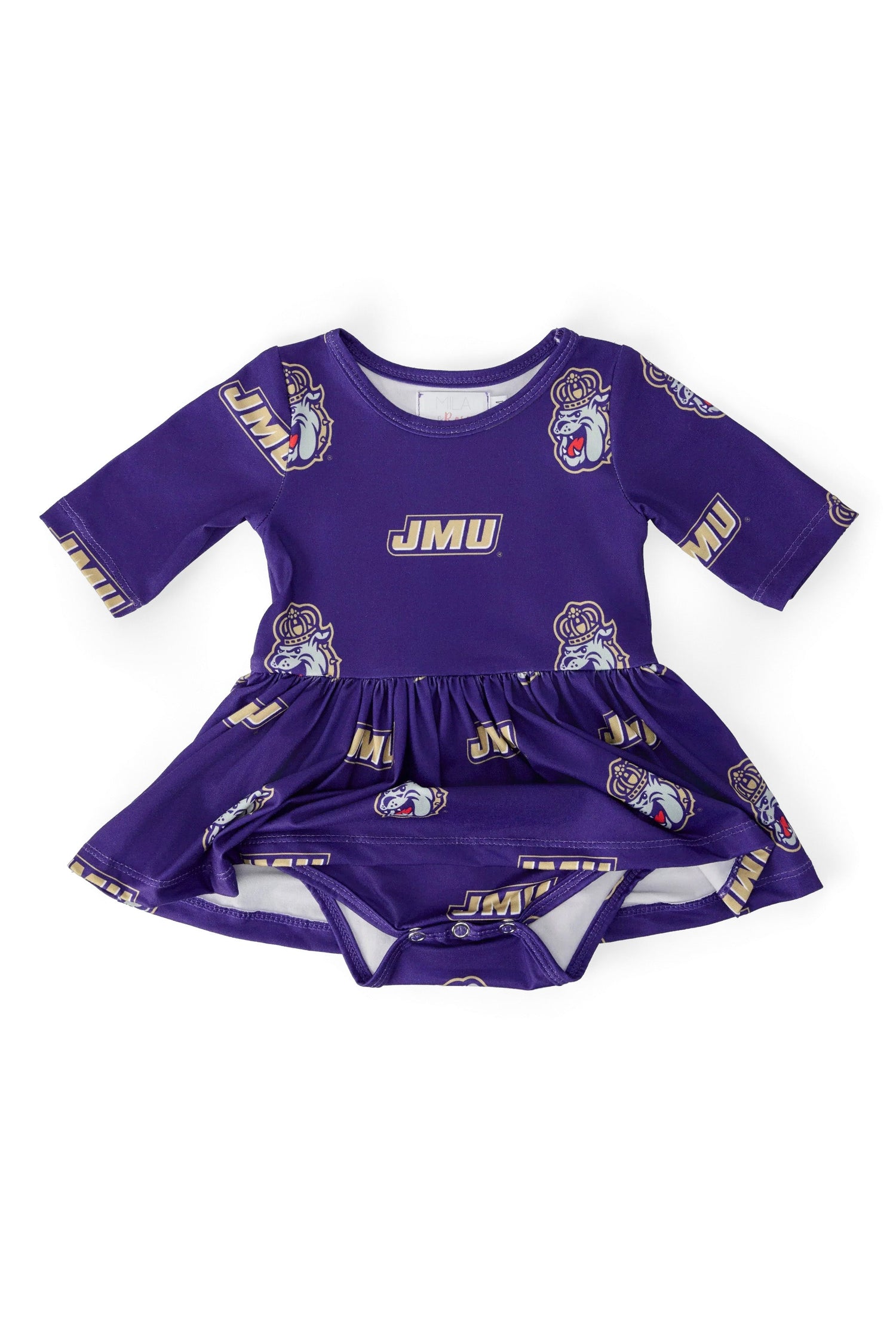 JMU Purple Duke Dog 3/4 Sleeve Twirl Bodysuit - Image 2