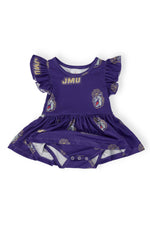 JMU Purple Duke Dog Flutter Twirl Bodysuit - Image 2