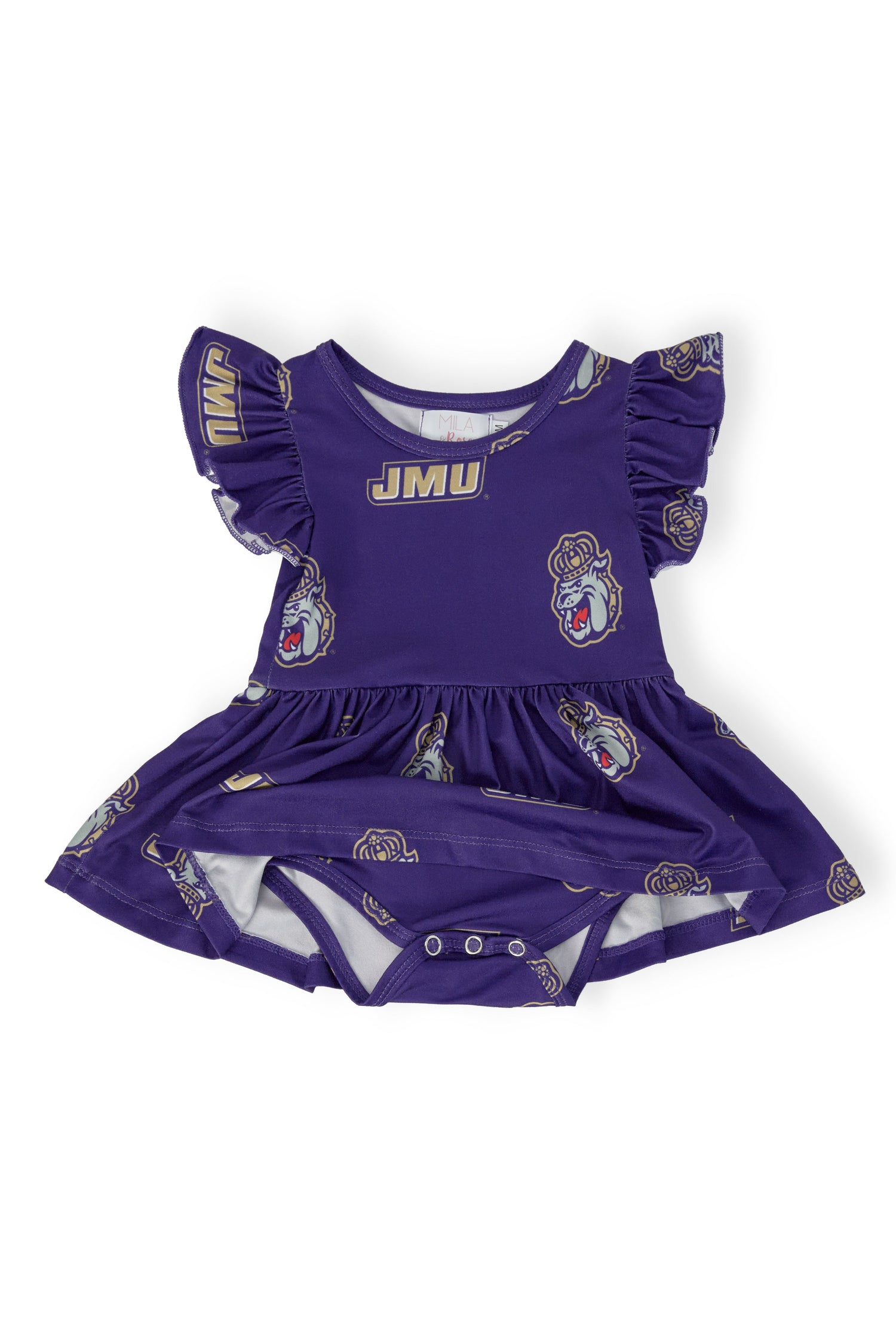 JMU Purple Duke Dog Flutter Twirl Bodysuit - Image 2