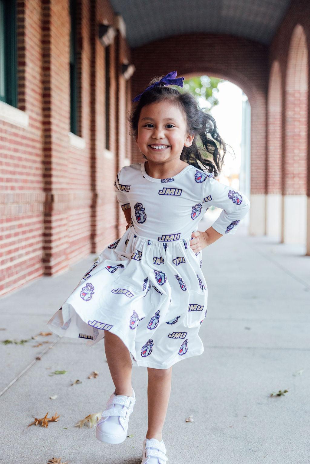 JMU White Duke Dog 3/4 Sleeve Pocket Twirl Dress - Image 4