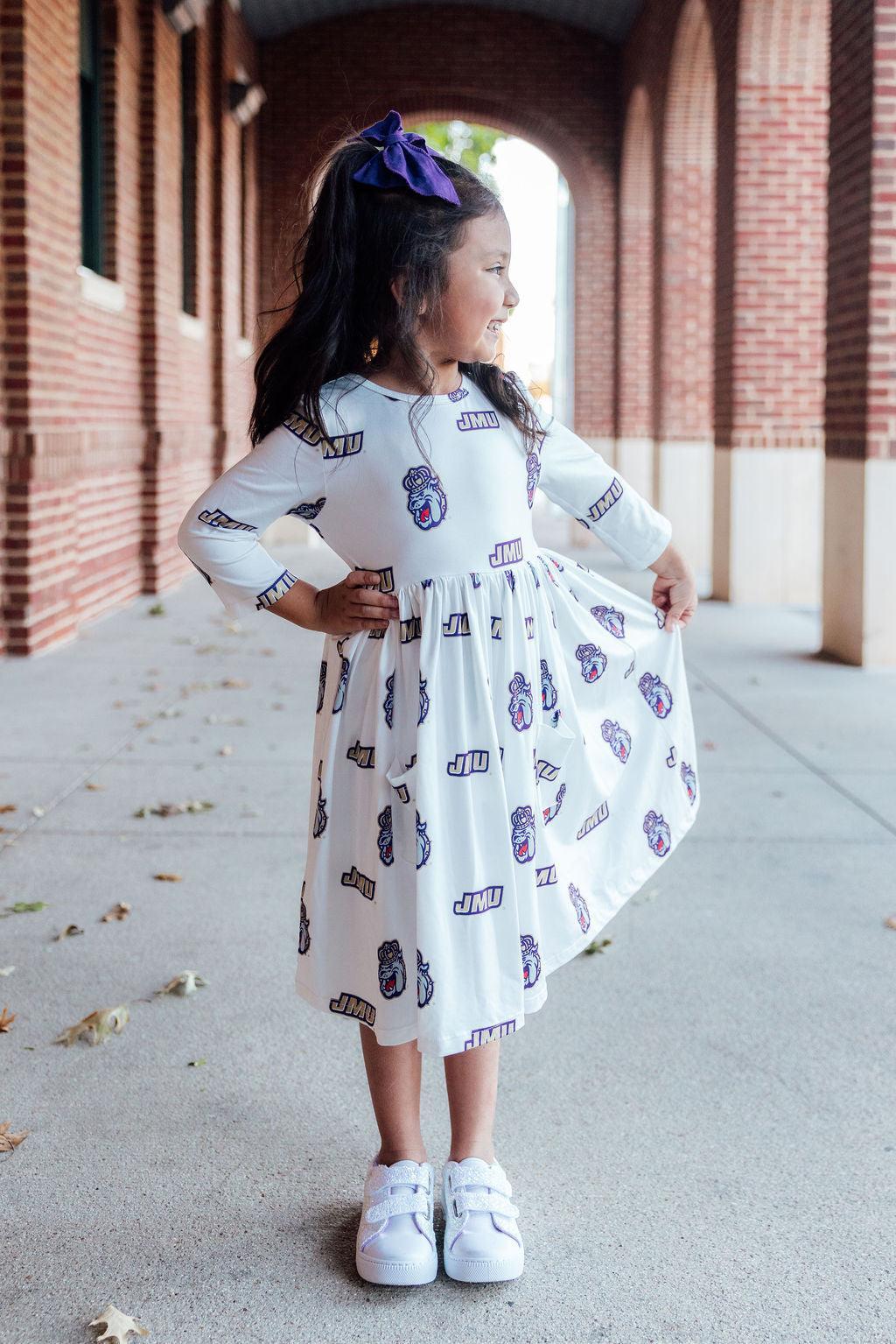 JMU White Duke Dog 3/4 Sleeve Pocket Twirl Dress - Image 5