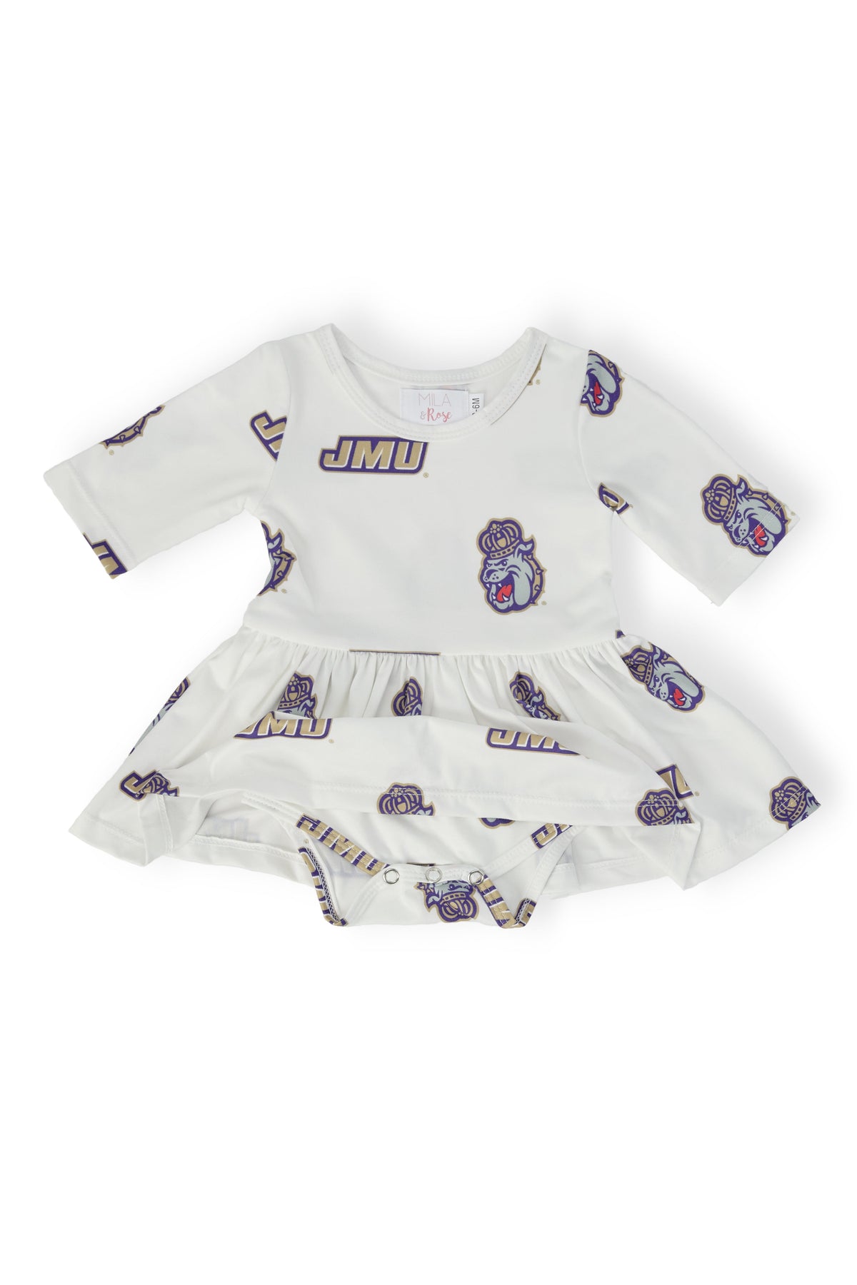 JMU White Duke Dog 3/4 Sleeve Twirl Bodysuit - Image 2
