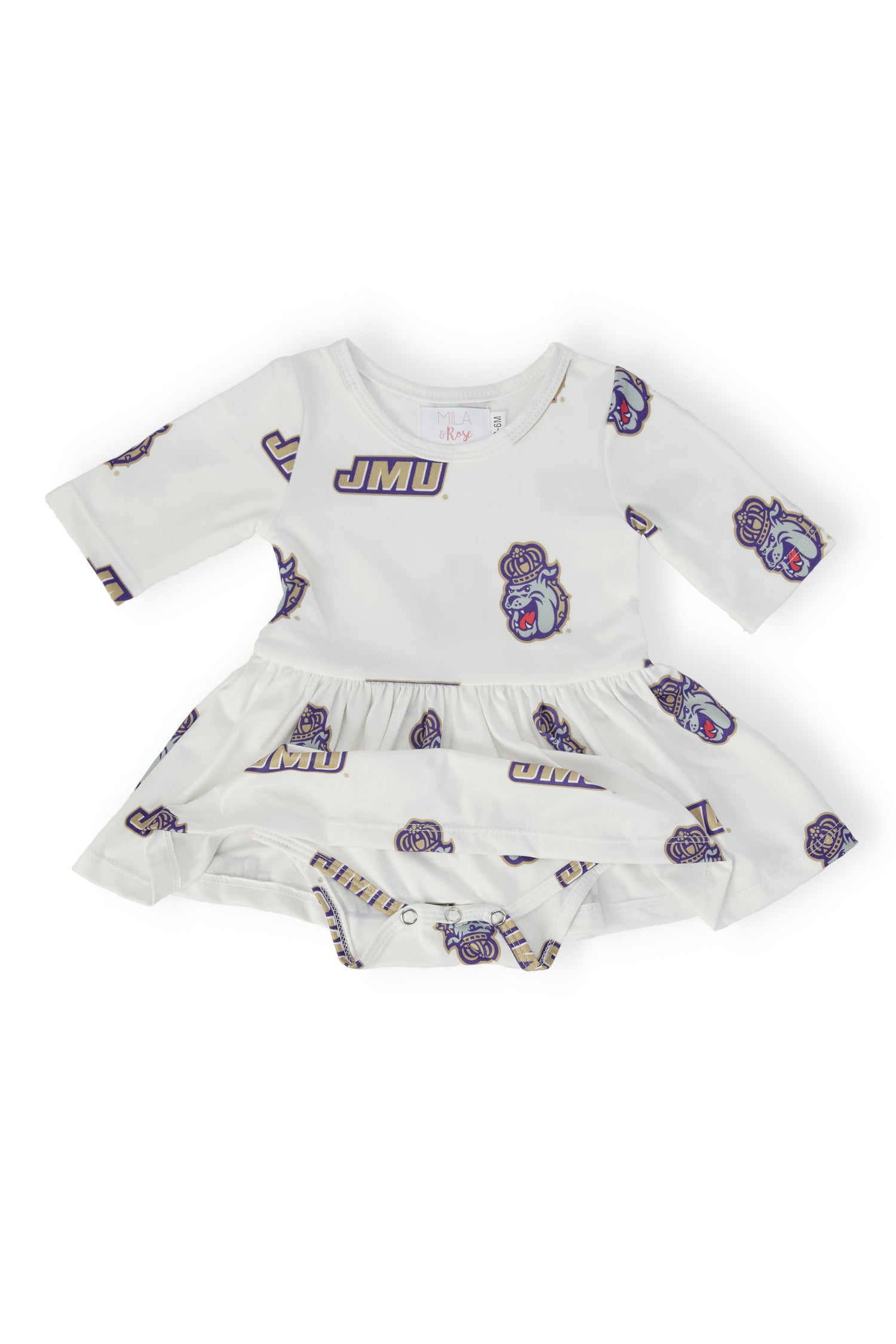JMU White Duke Dog 3/4 Sleeve Twirl Bodysuit - Image 2