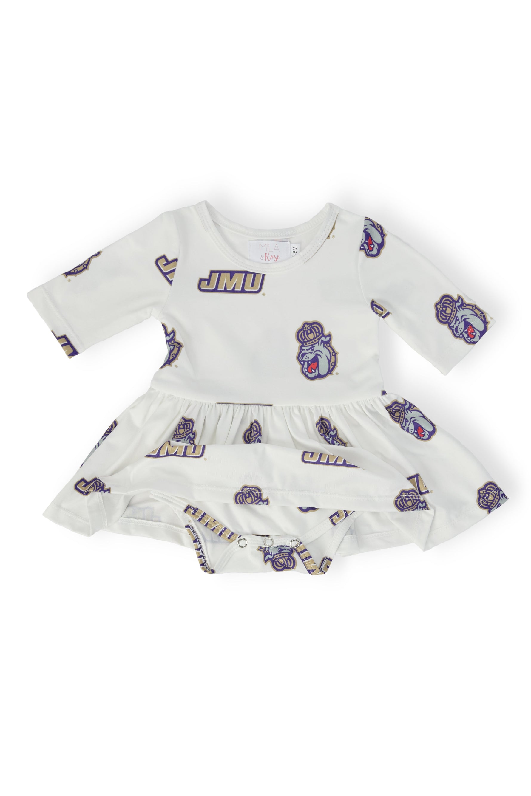 JMU White Duke Dog 3/4 Sleeve Twirl Bodysuit - Image 2