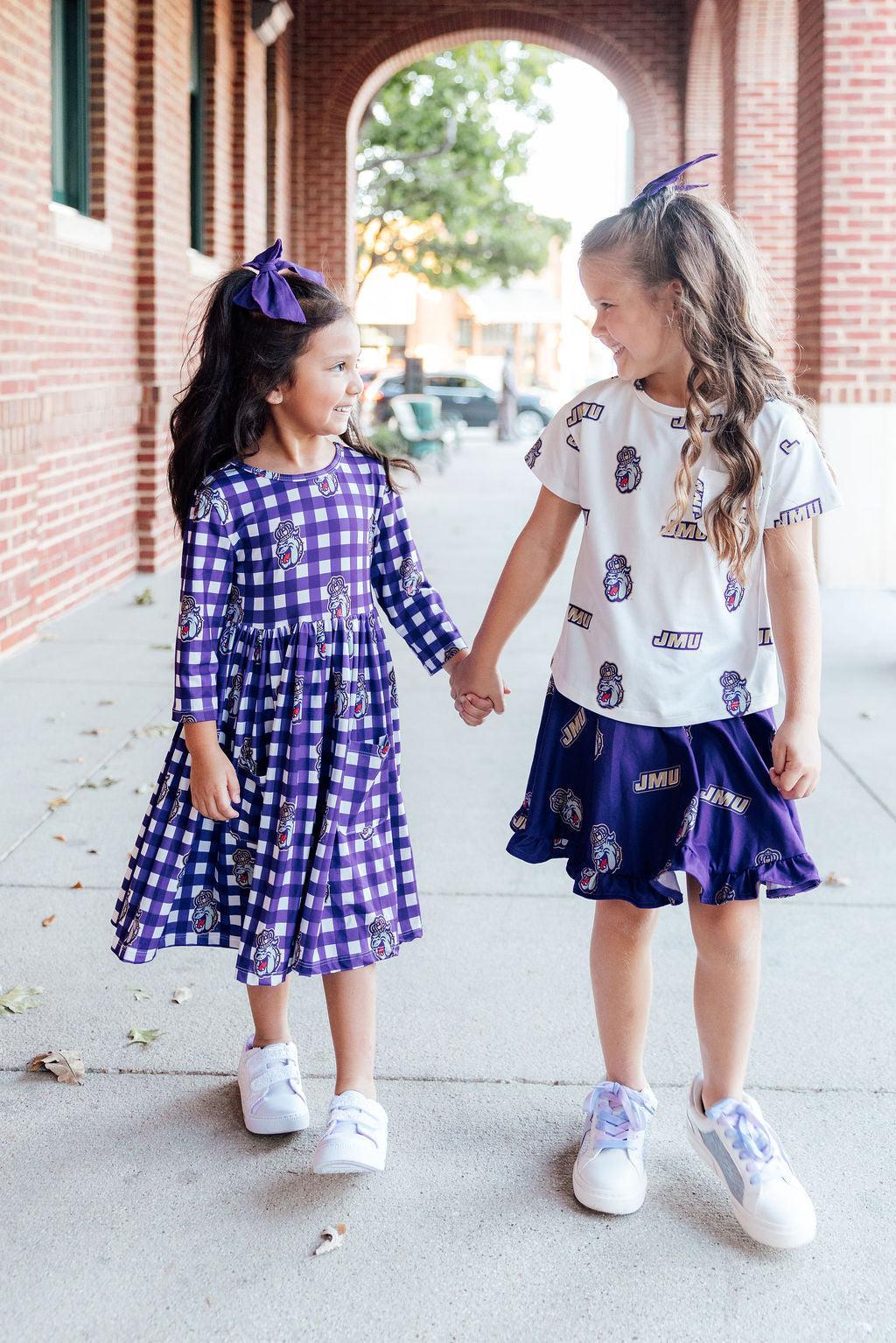 JMU Plaid Duke Dog 3/4 Sleeve Pocket Twirl Dress - Image 2