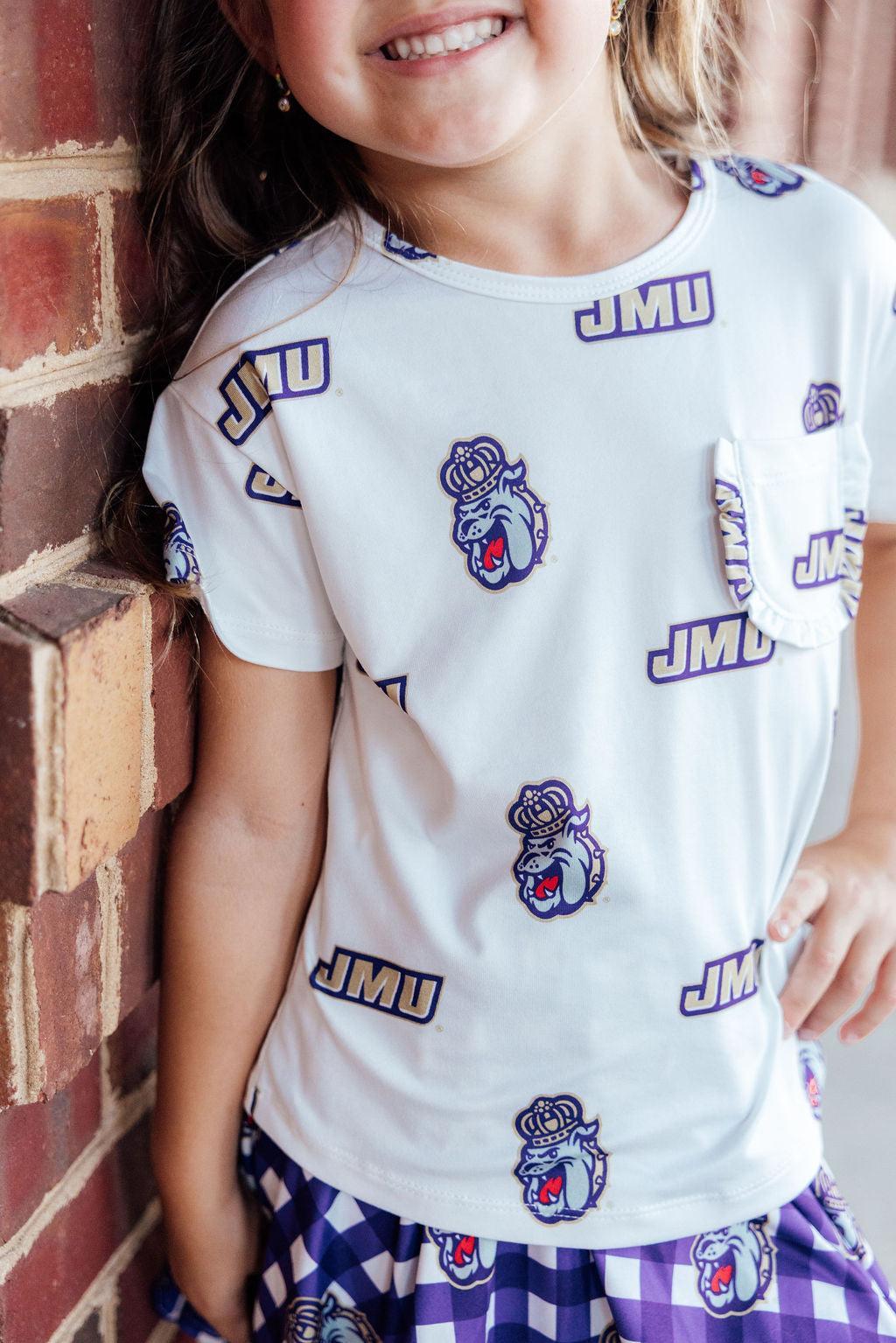JMU White Duke Dog Ruffle Pocket Tee - Image 3