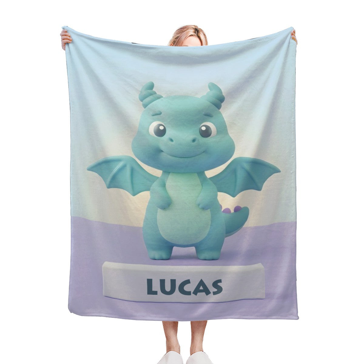 Personalized Kawaii Blue Dragon Blanket | Custom Name | Cute Dragon Throw