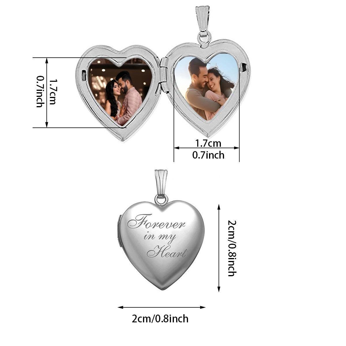Custom Photo Heart Locket Necklace | "Forever in My Heart" Engraved | Holds 2 Photos | Silver
