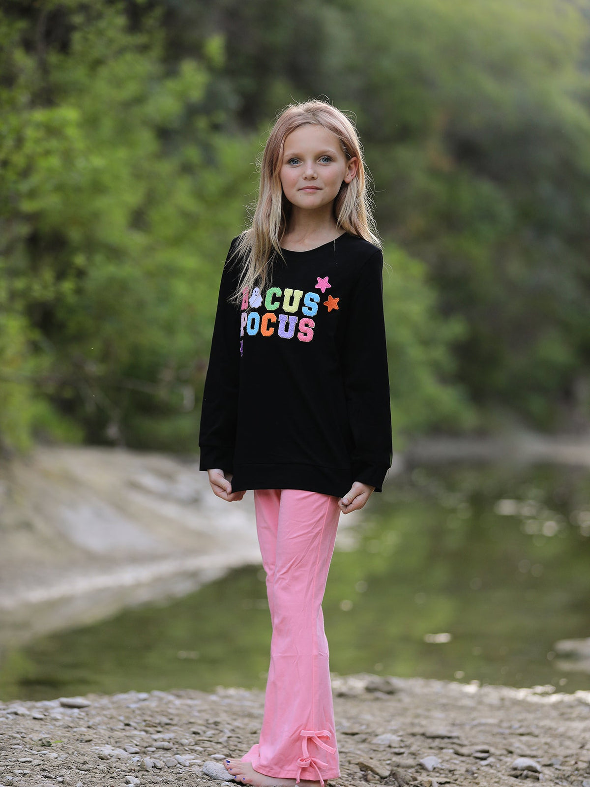 Rylee Faith Designs - Halloween Black Top + Pink Bell Bottoms - alternate view 4