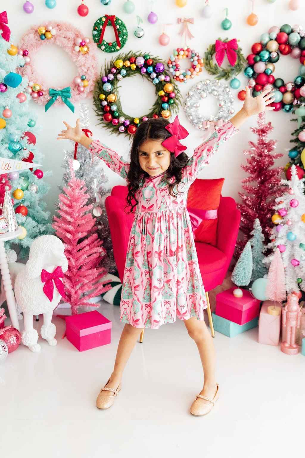 Jingle Bows L/S Pocket Twirl Dress